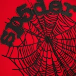 Sp5der Red Studded Web Zip Hoodie